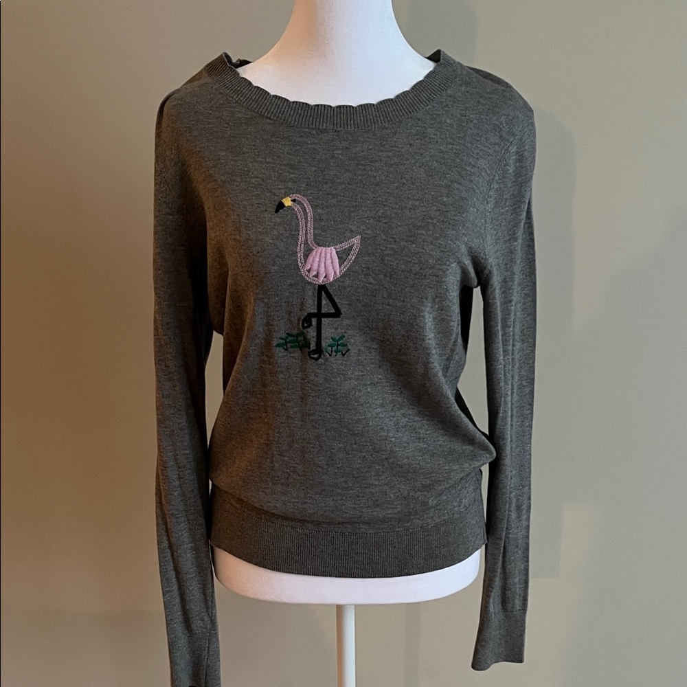 Banana Republic Gray Sweater with Pink Flamingo